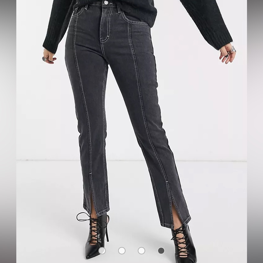 Topshop Split Hem Straight Leg Jeans In Washed Black Very Flattering Size 26 Euc